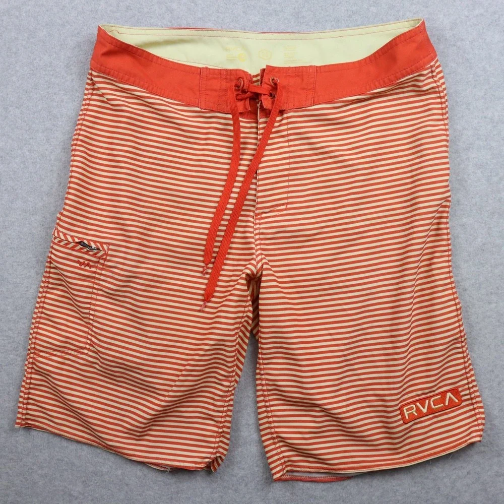 RVCA Board Shorts Mens 32 Cargo Pocket‎ Beach Surf Swim Trunks Orange Striped